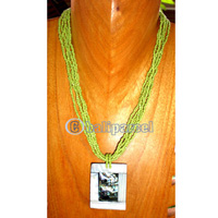 Necklace, Handmade From Resin Inlaid With Shell And Glass Beads.