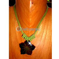 Necklace, Handmade From Resin, Cotton String And Glass Beads.