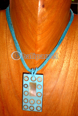 Necklace, Handmade From Resin Inlaind With Bamboo And Shell, Cotton String
