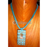 Necklace, Handmade From Resin Inlaind With Bamboo And Shell, Cotton String