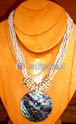 Necklace, Handmade From Glass Beads And Shell. 