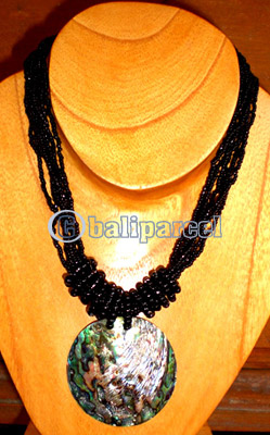 Necklace, Handmade From Glass Beads And Shell. 