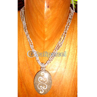 Necklace, Handmade From Glass Beads And Stone Inlaid With Resin