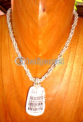 Necklace, Handmade From Glass Beads And Shell. 