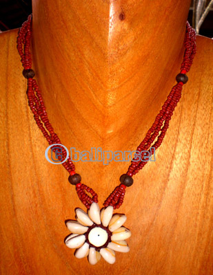 Necklace, Handmade From Glass Beads And Shell.