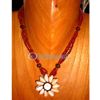 Necklace, Handmade From Glass Beads And Shell.