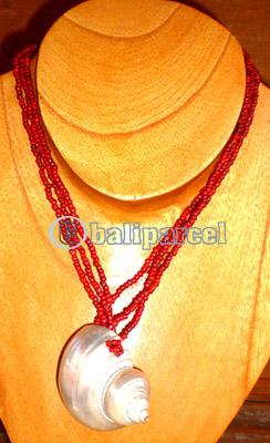 Necklace, Handmade From Glass Beads And Shell.