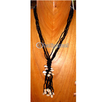 Necklace, Handmade From Glass Beads And Shell.
