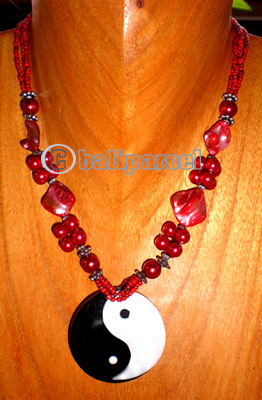 Necklace, Handmade From Glass Beads And Shell. 