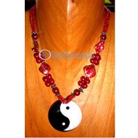 Necklace, Handmade From Glass Beads And Shell. 