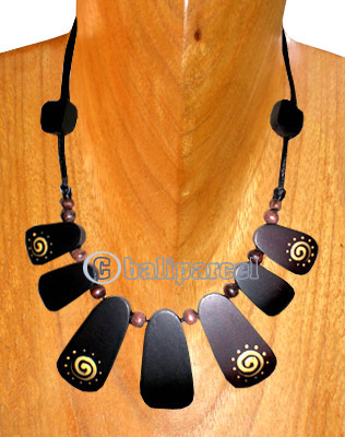 Wooden Necklaces, Handmade From Sono Wood With Beads And Gold Painted