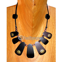 Wooden Necklaces, Handmade From Sono Wood With Beads And Gold Painted