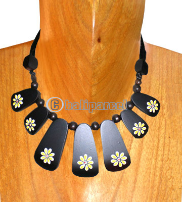 Wooden Necklaces, Handmade From Sono Wood With Beads And Flowers Painted
