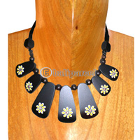 Wooden Necklaces, Handmade From Sono Wood With Beads And Flowers Painted