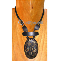 Wooden Necklaces, Handmade From Sono Wood With Beads And Gold Painted