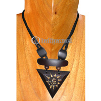 Wooden Necklaces, Handmade From Sono Wood With Beads And Gold Painted