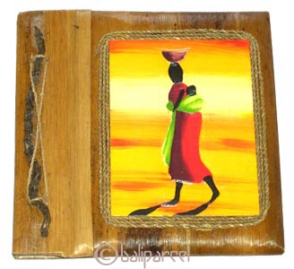 Photo Album, Handmade From Carton Decorated With Cinnamon Stick, Banana Bark Fibre And Modern Painting