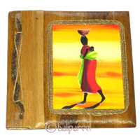 Photo Album, Handmade From Carton Decorated With Cinnamon Stick, Banana Bark Fibre And Modern Painting
