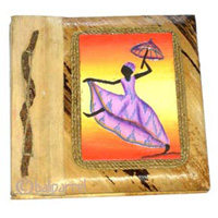Photo Album, Handmade From Carton Decorated With Cinnamon Stick, Banana Bark Fibre And Modern Painting