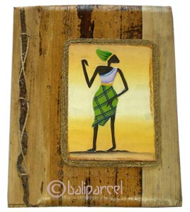 Photo Album, Handmade From Carton Decorated With Cinnamon Stick, Banana Bark Fibre And Modern Painting