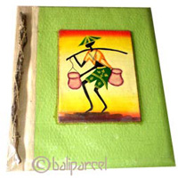 Photo Album, Handmade From Carton Decorated With Cinnamon Stick, Banana Bark Fibre And Modern Painting