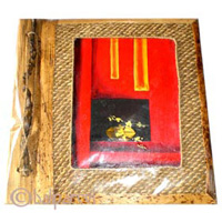 Photo Album, Handmade From Carton Decorated With Cinnamon Stick, Banana Bark Fibre And Modern Painting