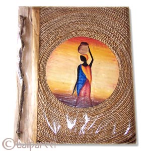 Photo Album, Handmade From Carton Decorated With Cinnamon Stick, Banana Bark Fibre And Modern Painting