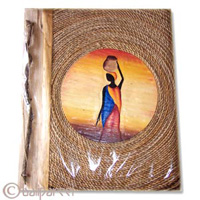 Photo Album, Handmade From Carton Decorated With Cinnamon Stick, Banana Bark Fibre And Modern Painting