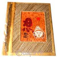 Photo Album, Handmade From Carton Decorated With Cinnamon Stick, Banana Bark Fibre And Buddha Painting