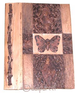 Photo Album, Handmade From Carton Decorated With Cinnamon Stick, Banana Bark Fibre And Animal Carving