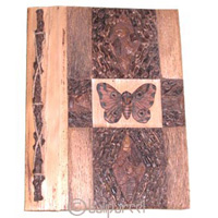 Photo Album, Handmade From Carton Decorated With Cinnamon Stick, Banana Bark Fibre And Animal Carving