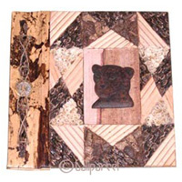 Photo Album, Handmade From Carton Decorated With Cinnamon Stick, Banana Bark Fibre And Animal Carving