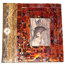 Photo Album, Handmade From Carton Decorated With Cinnamon Stick, Shell And Animal Carving