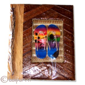 Photo Album, Handmade From Carton Decorated With Cinnamon Stick, Natural Leaves And Airbrushed.