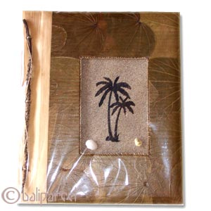 Photo Album, Handmade From Carton Decorated With Cinnamon Stick, Natural Leaves And Sea Shell