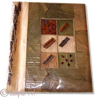 Photo Album, Handmade From Carton Decorated With Cinnamon Stick, Natural Leaves