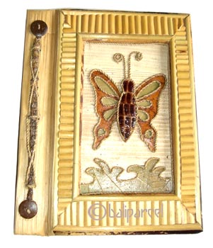 Photo Album, Handmade From Carton Decorated With Cinnamon Stick, Bamboo And Natural Leaves