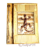 Photo Album, Handmade From Carton Decorated With Cinnamon Stick, Bamboo And Natural Leaves
