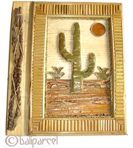 Photo Album, Handmade From Carton Decorated With Cinnamon Stick, Bamboo And Natural Leaves