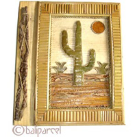 Photo Album, Handmade From Carton Decorated With Cinnamon Stick, Bamboo And Natural Leaves
