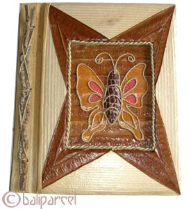Photo Album, Handmade From Carton Decorated With Cinnamon Stick, Banana Bark Fibre And Natural Leaves