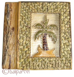 Photo Album, Handmade From Carton Decorated With Cinnamon Stick, Banana Bark Fibre And Natural Leaves