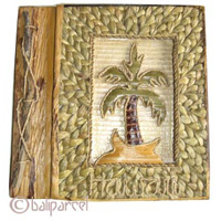 Photo Album, Handmade From Carton Decorated With Cinnamon Stick, Banana Bark Fibre And Natural Leaves