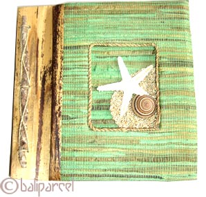 Photo Album, Handmade From Carton Decorated With Cinnamon Stick, Banana Bark Fibre And Sea Shell