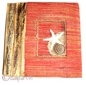 Photo Album, Handmade From Carton Decorated With Cinnamon Stick, Banana Bark Fibre And Sea Shell