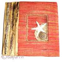Photo Album, Handmade From Carton Decorated With Cinnamon Stick, Banana Bark Fibre And Sea Shell