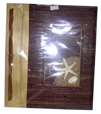 Photo Album, Handmade From Carton Decorated With Cinnamon Stick, Banana Bark Fibre And Sea Shell