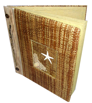 Photo Album, Handmade From Carton Decorated With Cinnamon Stick, Banana Bark Fibre And Sea Shell