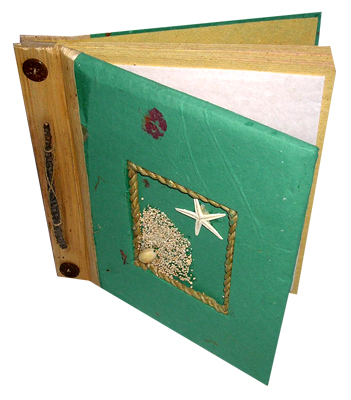 Photo Album, Handmade From Carton Decorated With Cinnamon Stick, Banana Bark Fibre And Sea Shell