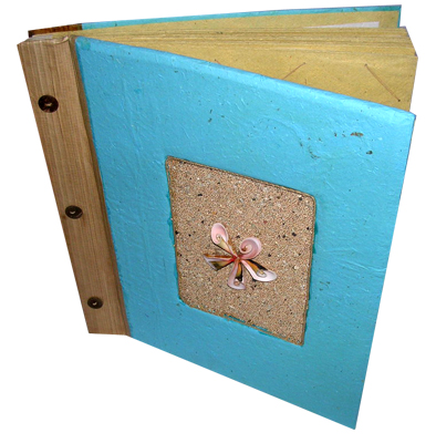 Photo Album, Handmade From Carton Decorated With Cinnamon Stick, Banana Bark Fibre And Sea Shell